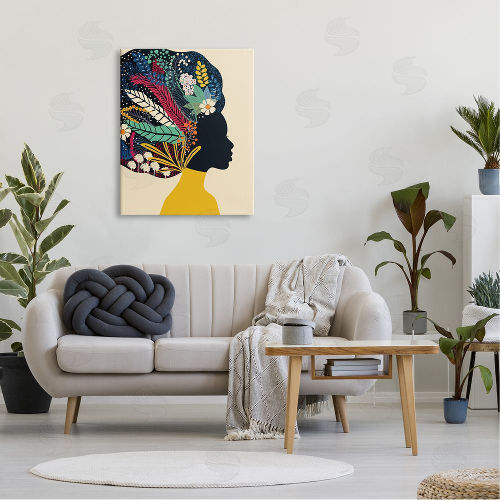 Ioana Horvat Bold Woman Botanical Blooms Yellow  Canvas Wall Art Print in Room