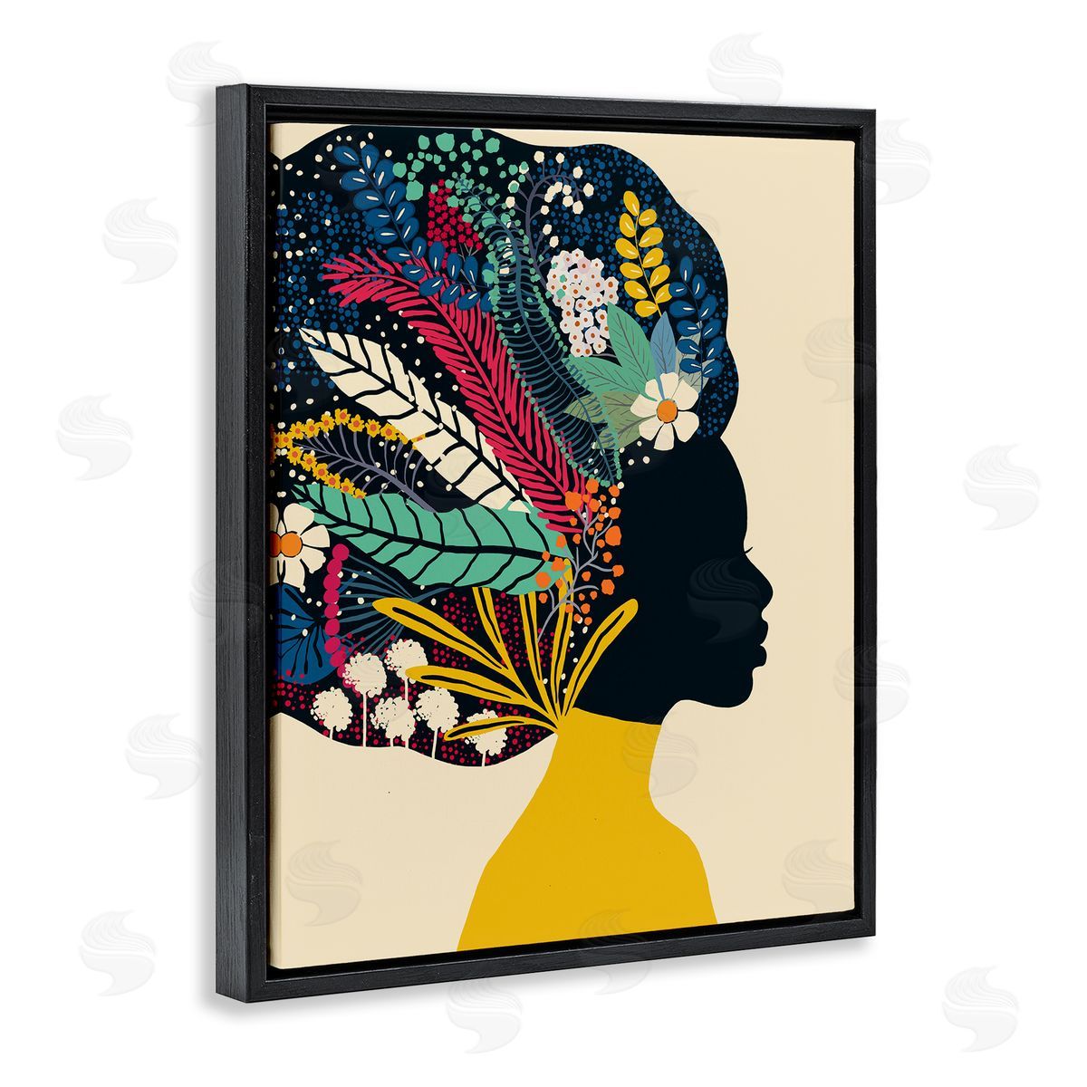 Ioana Horvat Bold Woman Botanical Blooms Yellow  Black Floating Frame Canvas Wall Art Print