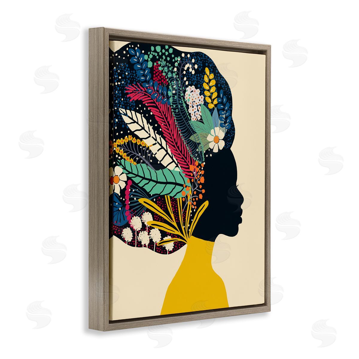 Ioana Horvat Bold Woman Botanical Blooms Yellow  Brown Floating Frame Canvas Wall Art Print