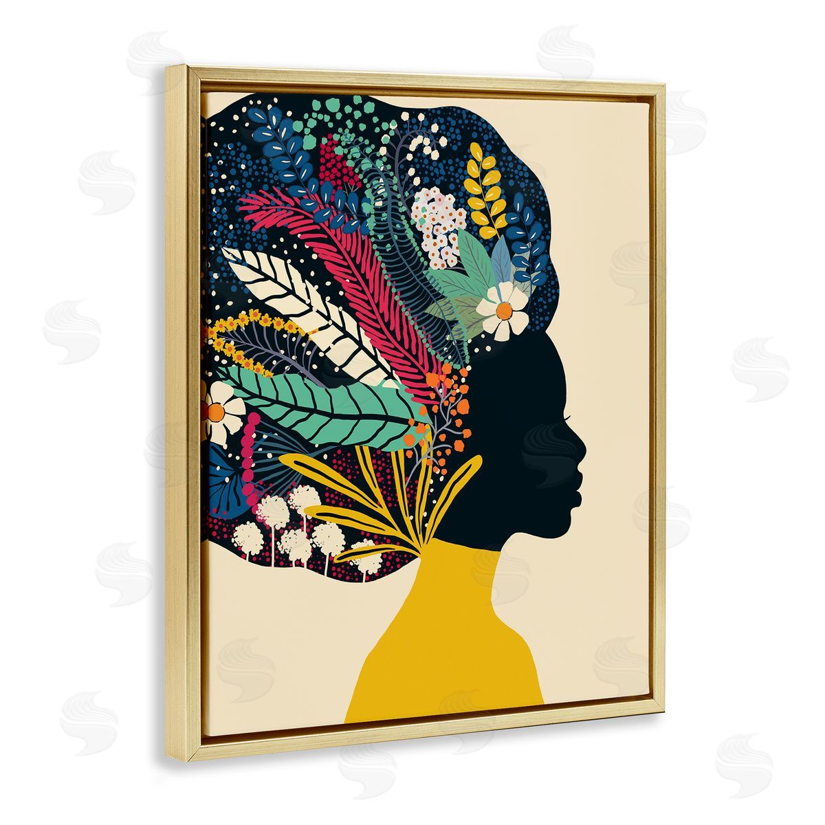 Ioana Horvat Bold Woman Botanical Blooms Yellow  Gold Floating Frame Canvas Wall Art Print