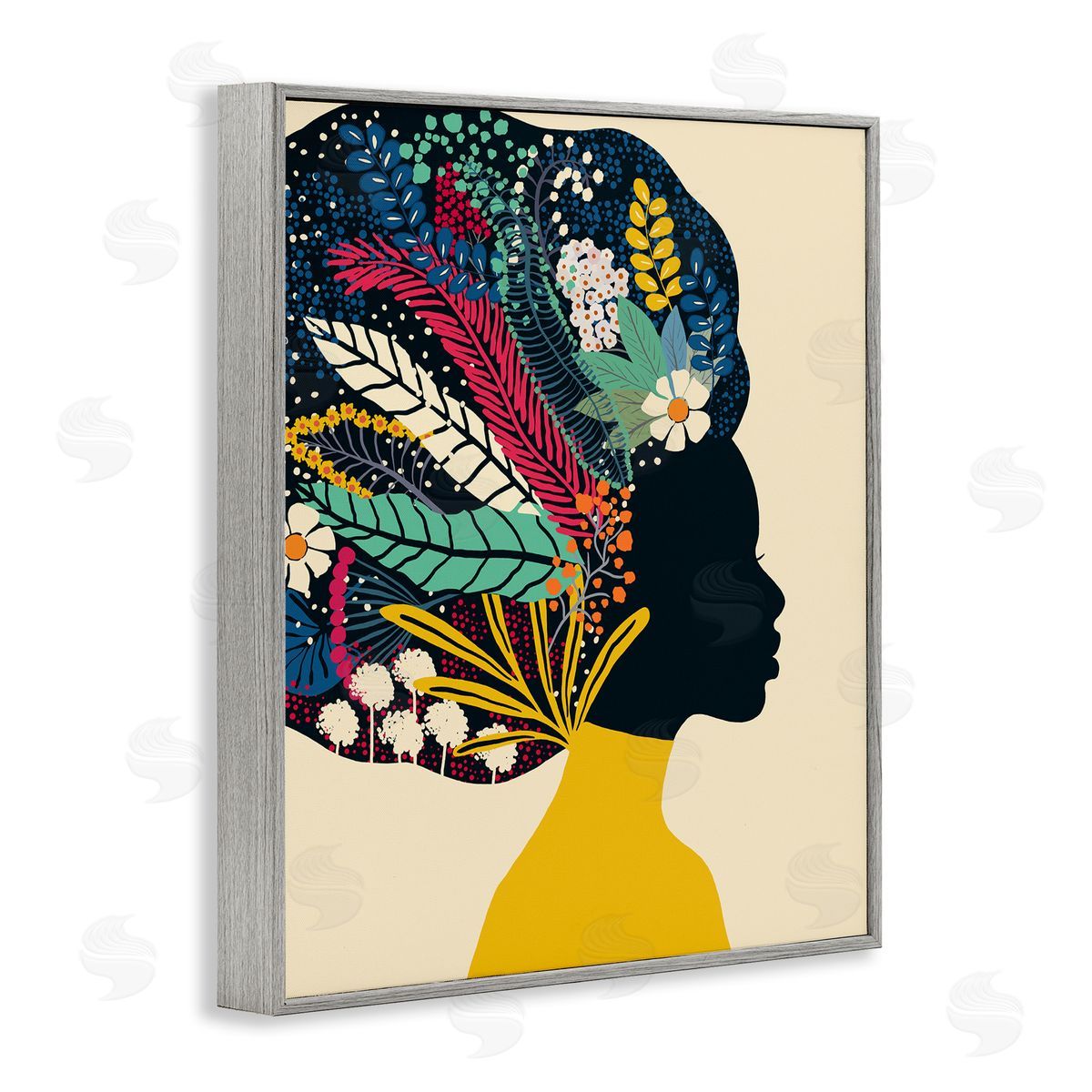 Ioana Horvat Bold Woman Botanical Blooms Yellow  Gray Framed Giclee Wall Art Print