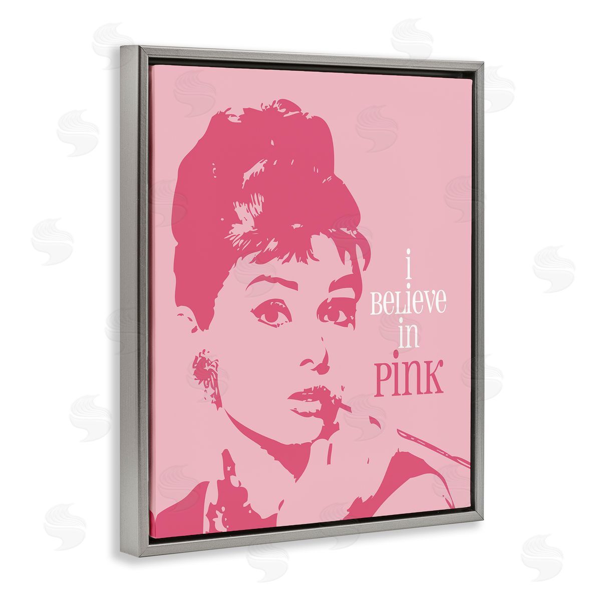 Amy Brinkman Believe In Pink Audrey Hepburn Actress Text Gray Floating Frame Canvas Wall Art Print