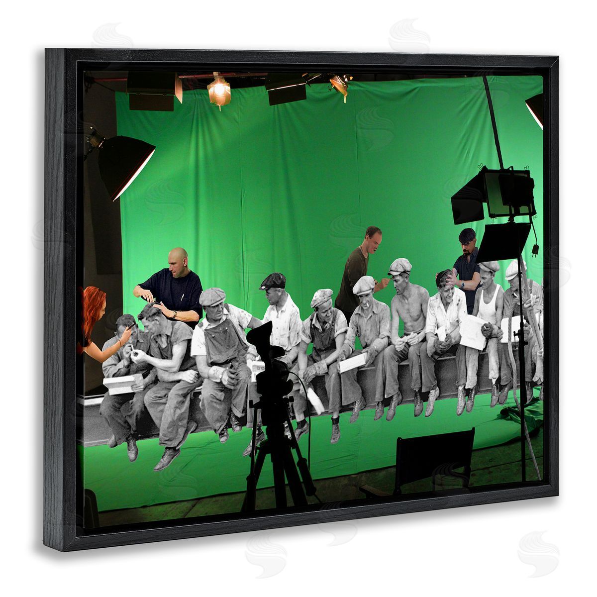 Barry Kite Green Movie Set Vintage Monochrome People  Black Floating Frame Canvas Wall Art Print