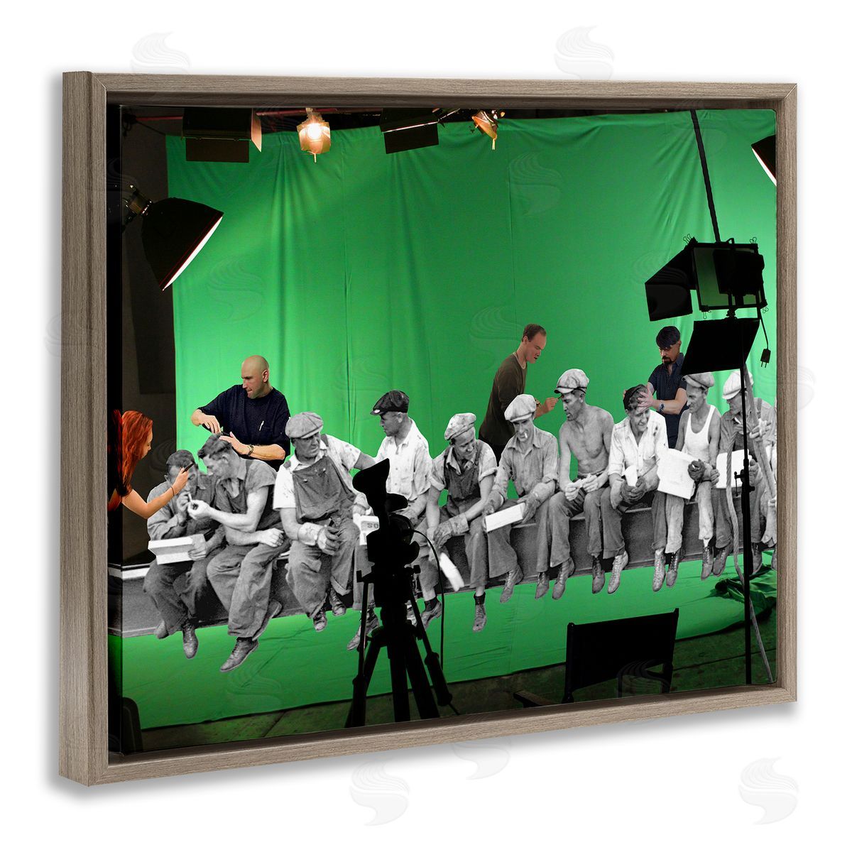 Barry Kite Green Movie Set Vintage Monochrome People  Brown Floating Frame Canvas Wall Art Print