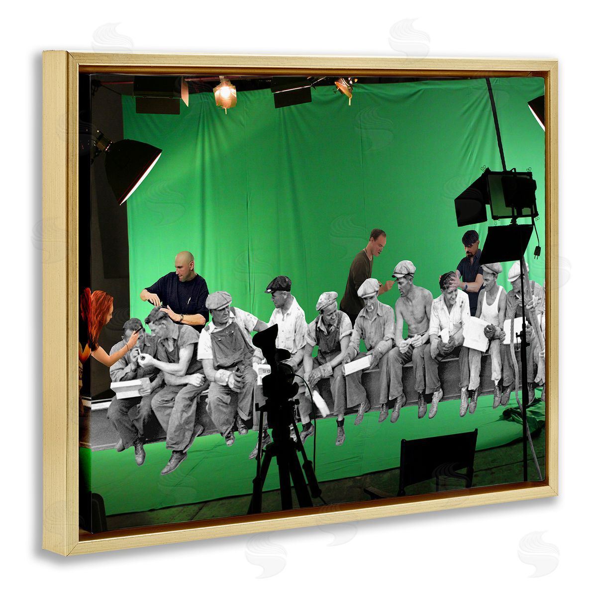 Barry Kite Green Movie Set Vintage Monochrome People  Gold Floating Frame Canvas Wall Art Print