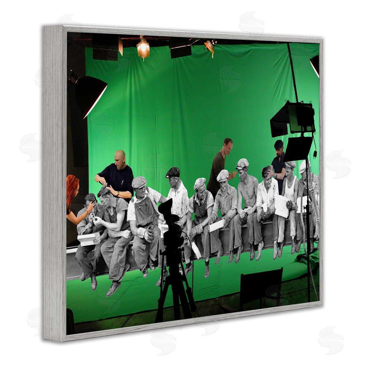 Barry Kite Green Movie Set Vintage Monochrome People  Gray Framed Giclee Wall Art Print