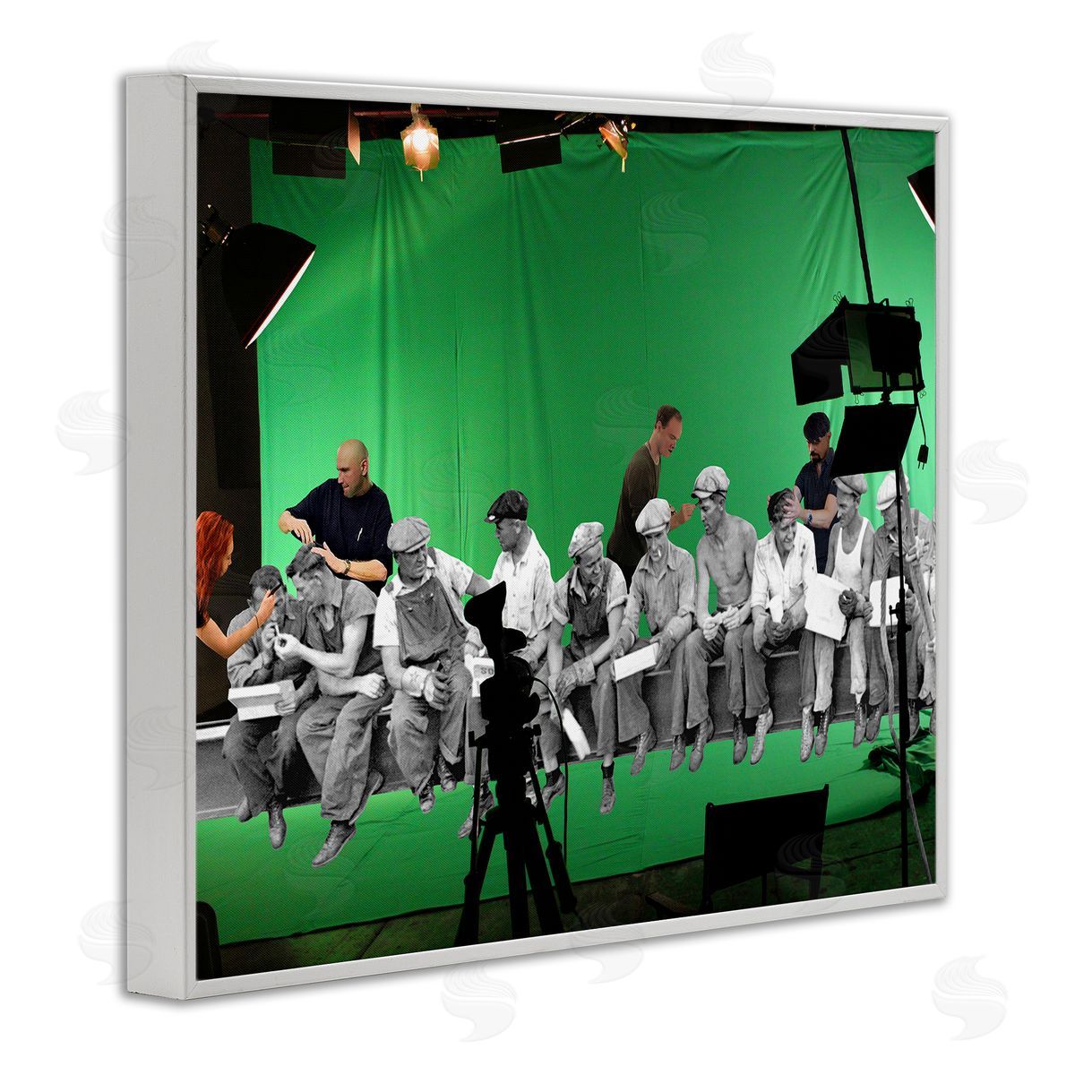 Barry Kite Green Movie Set Vintage Monochrome People  White Framed Giclee Wall Art Print