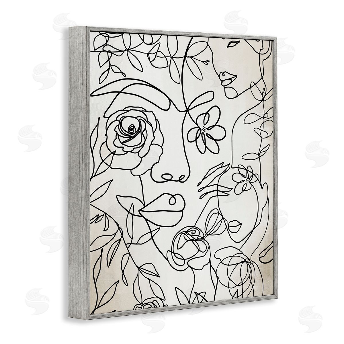 Ros Ruseva Minimal Line Drawing Floral Blossoms Botanical People Faces  Gray Framed Giclee Wall Art Print