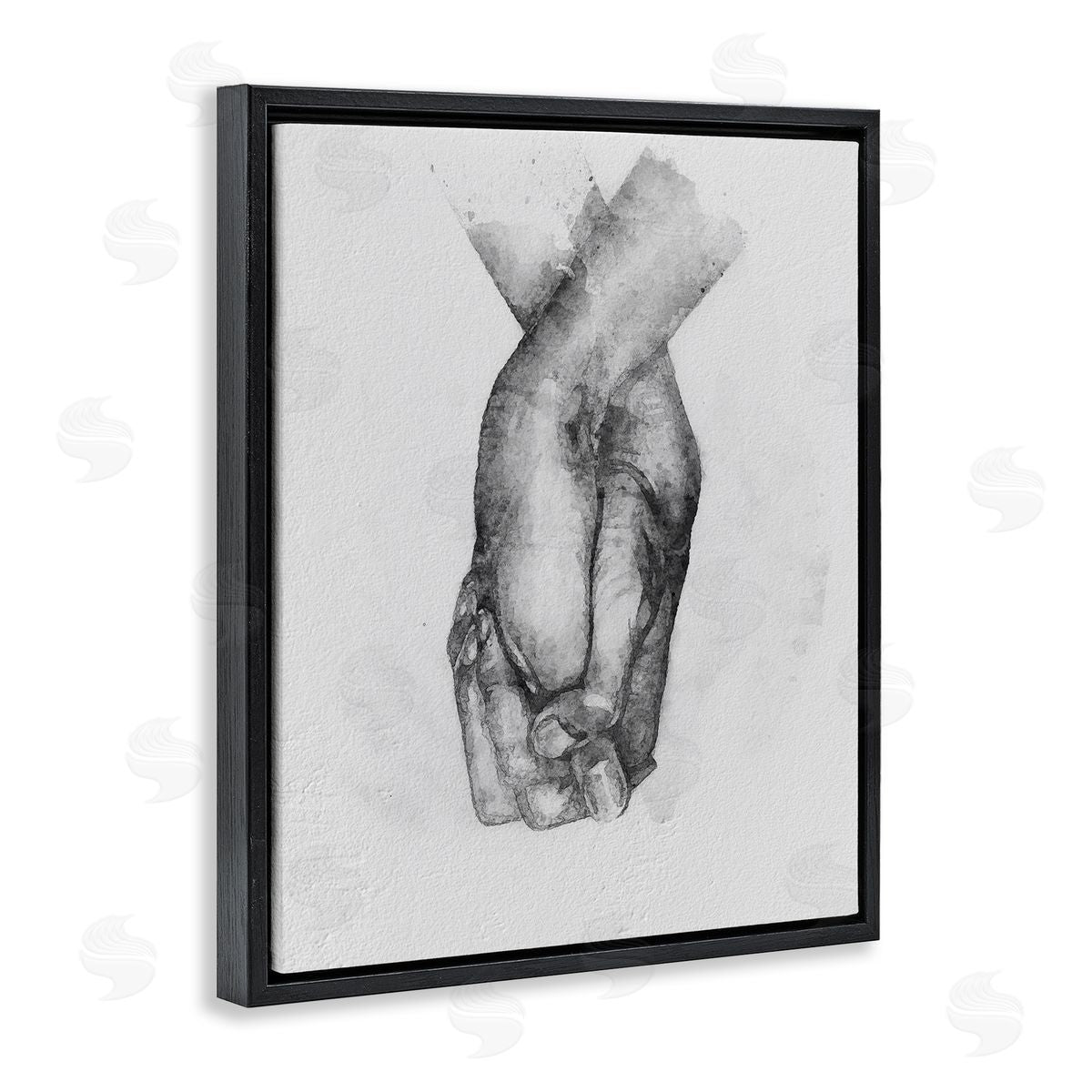 Ros Ruseva Simple Vintage Black & White Hand Holding Illustration Black Floating Frame Canvas Wall Art Print