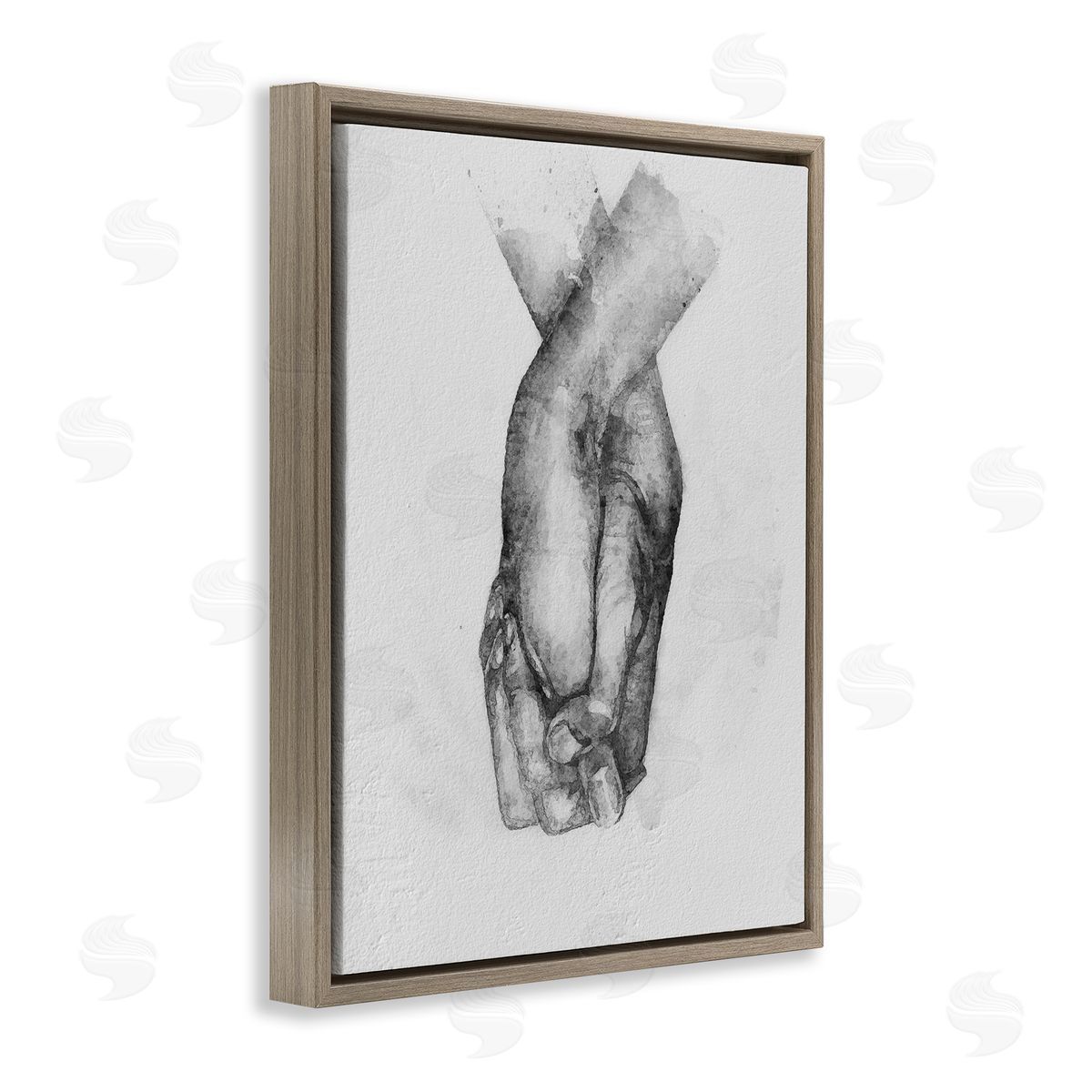 Ros Ruseva Simple Vintage Black & White Hand Holding Illustration Brown Floating Frame Canvas Wall Art Print