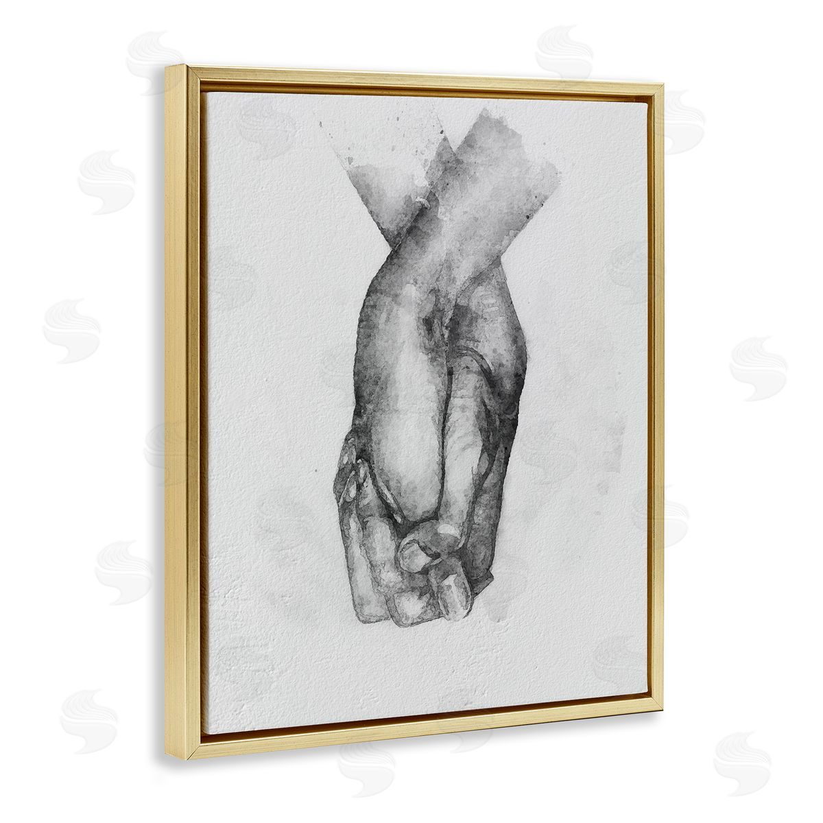 Ros Ruseva Simple Vintage Black & White Hand Holding Illustration Gold Floating Frame Canvas Wall Art Print