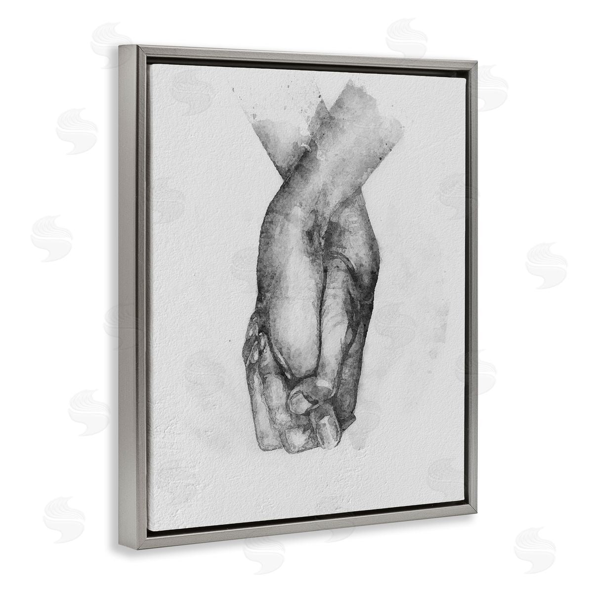 Ros Ruseva Simple Vintage Black & White Hand Holding Illustration Gray Floating Frame Canvas Wall Art Print