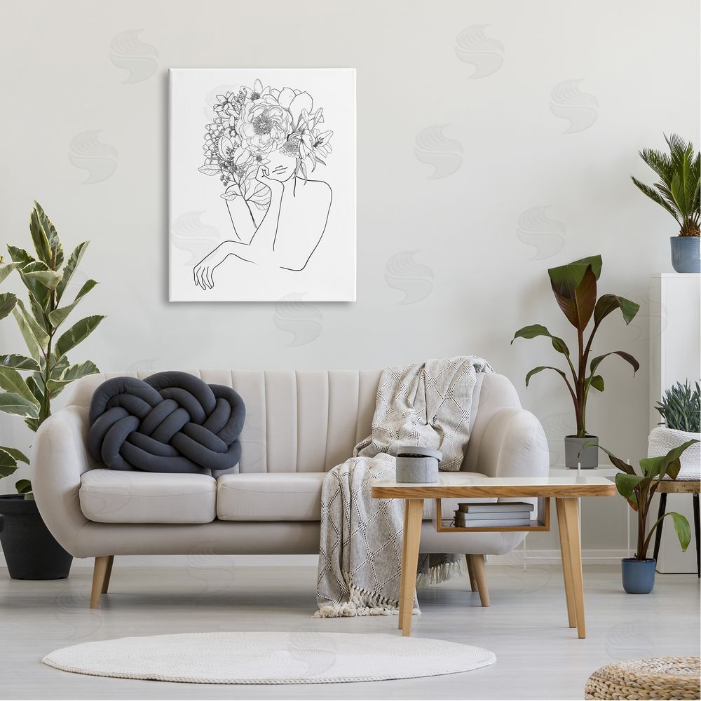 Ros Ruseva Person Resting Head Hand Flower Blossom Arrangement  Canvas Wall Art Print in Room