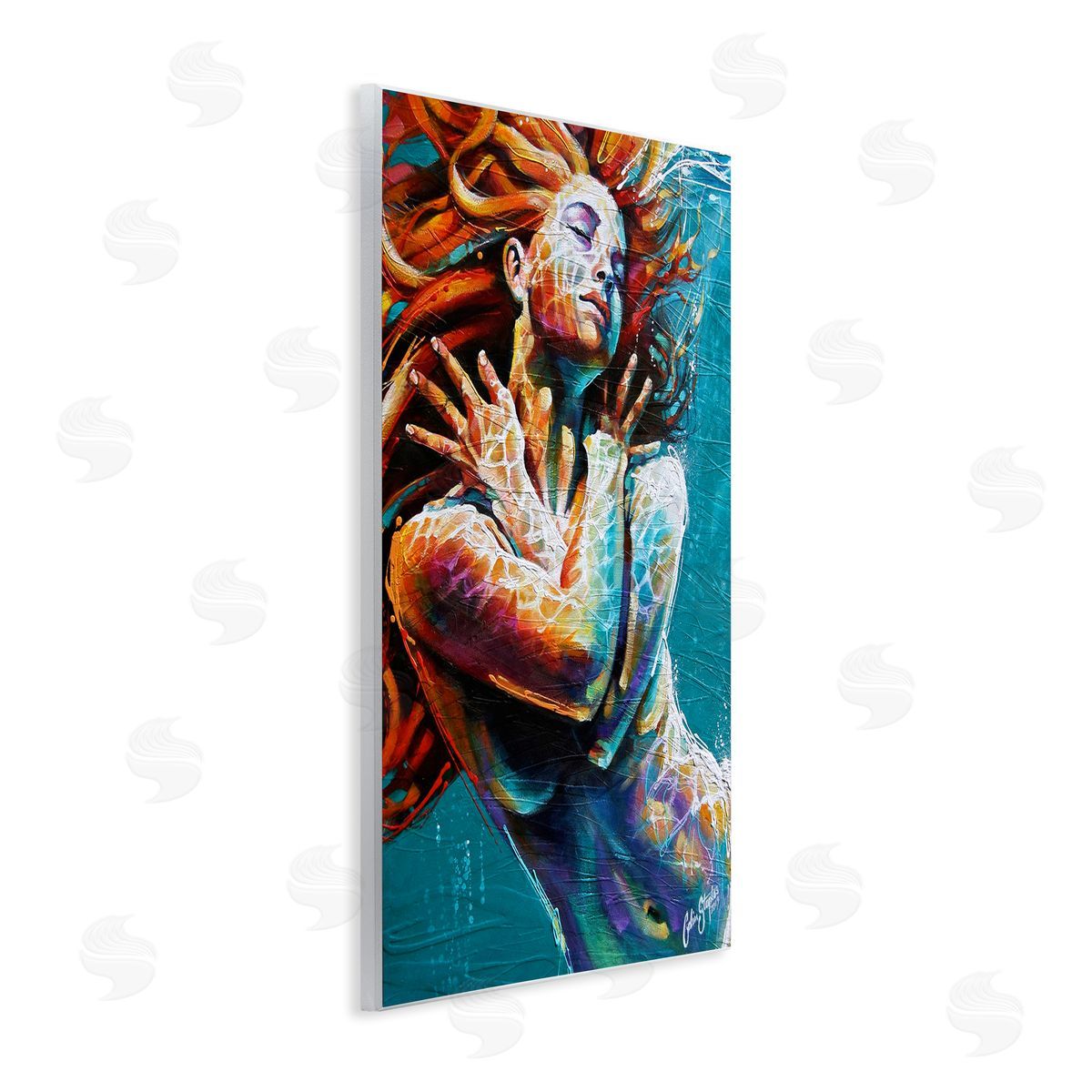 Colin John Staples Beautiful Vivid Woman Underwater Swimming Flowing Hair Wall Plaque Art Print