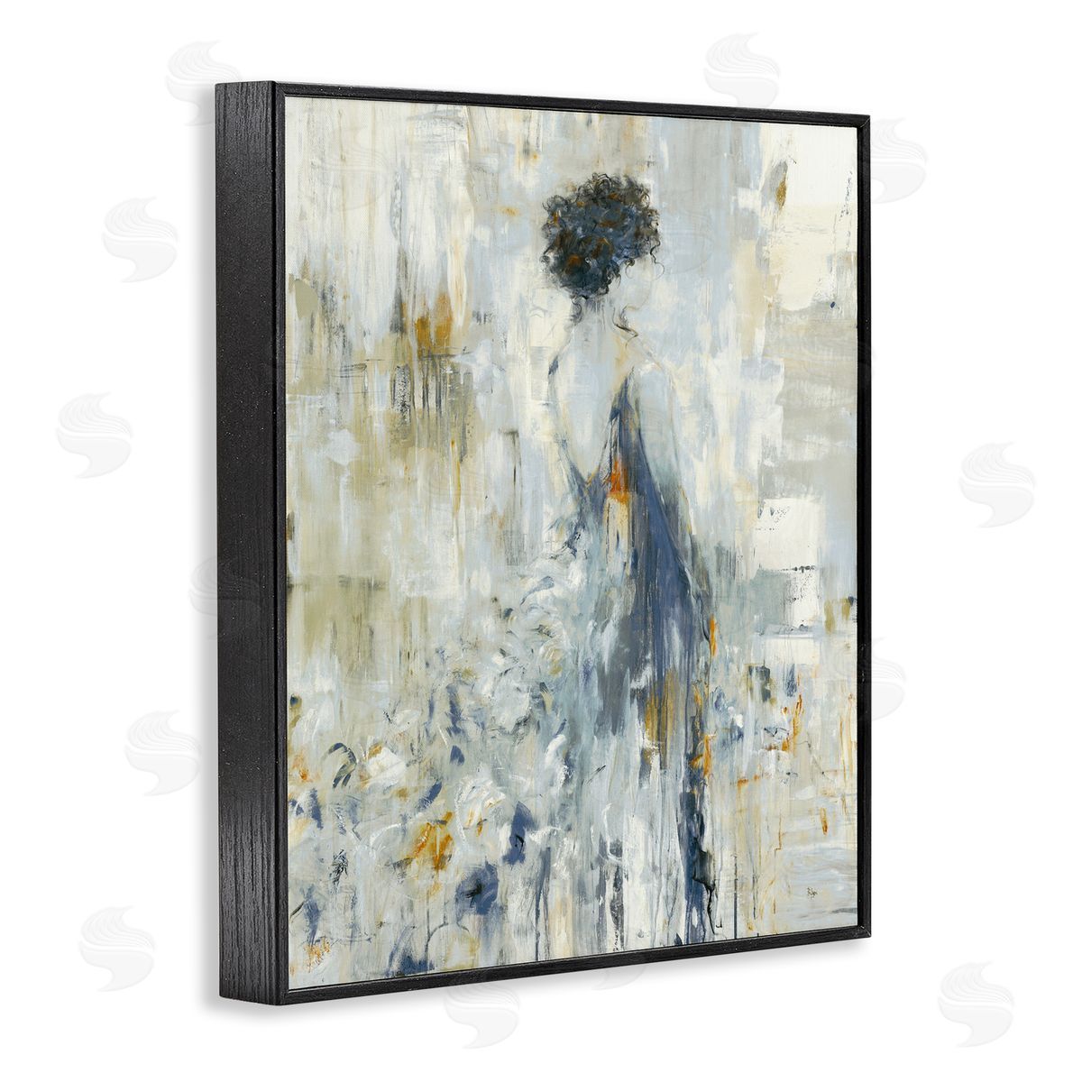 Lisa Ridgers Abstract Woman Blue Dress Gown Blocked Brushstrokes  Black Framed Giclee Wall Art Print