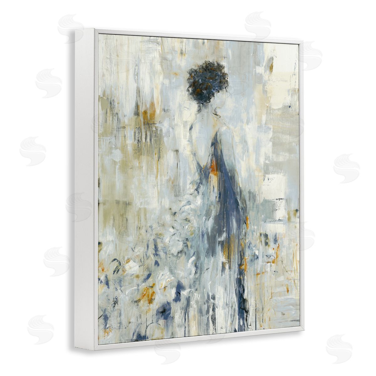 Lisa Ridgers Abstract Woman Blue Dress Gown Blocked Brushstrokes  White Framed Giclee Wall Art Print