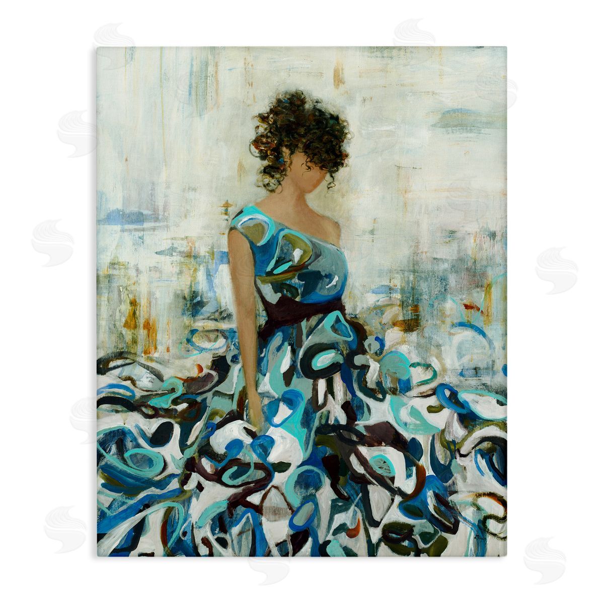 Lisa Ridgers Detailed Blue Dress Gown Woman  Stretched Canvas Wall Art Print
