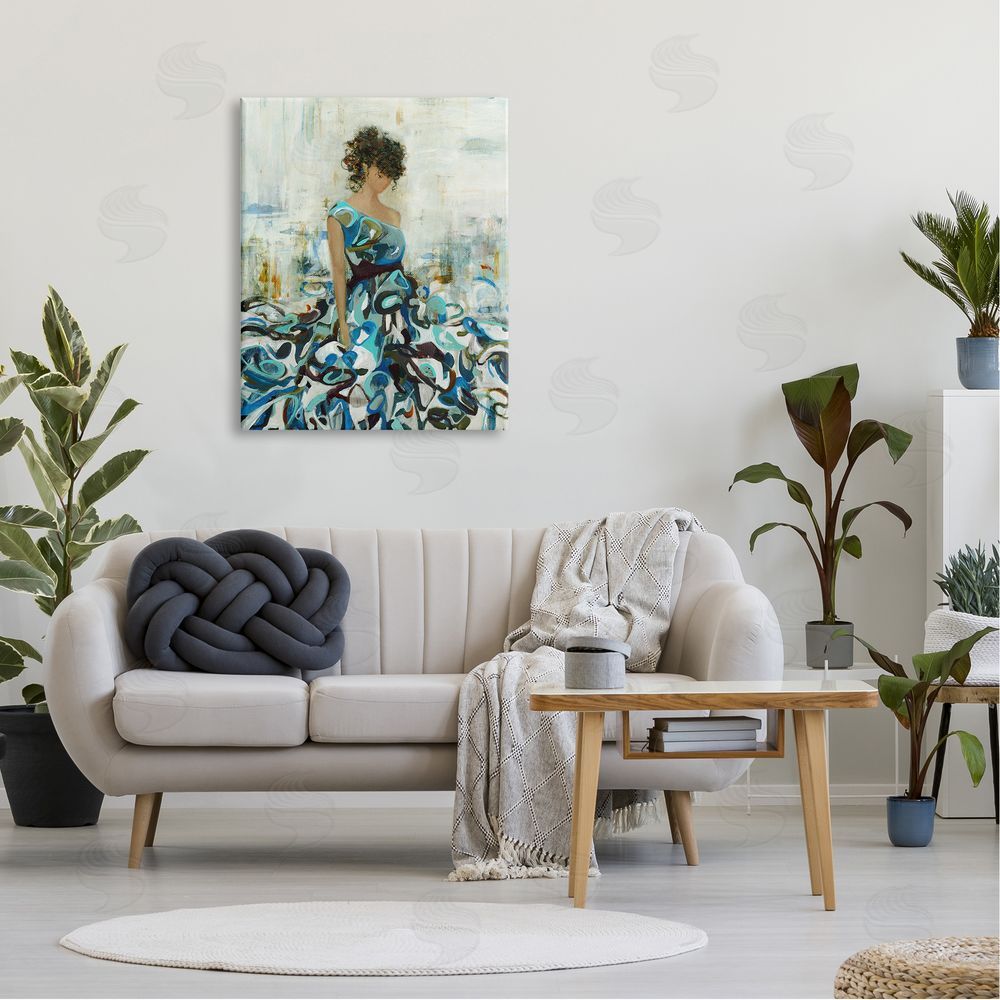 Lisa Ridgers Detailed Blue Dress Gown Woman  Canvas Wall Art Print in Room