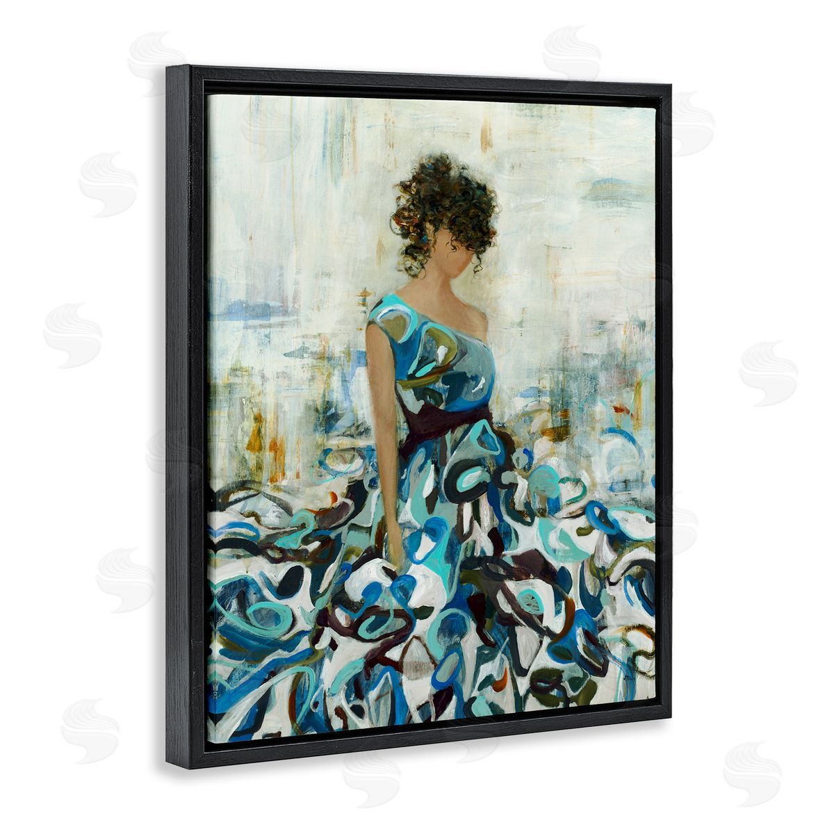 Lisa Ridgers Detailed Blue Dress Gown Woman  Black Floating Frame Canvas Wall Art Print