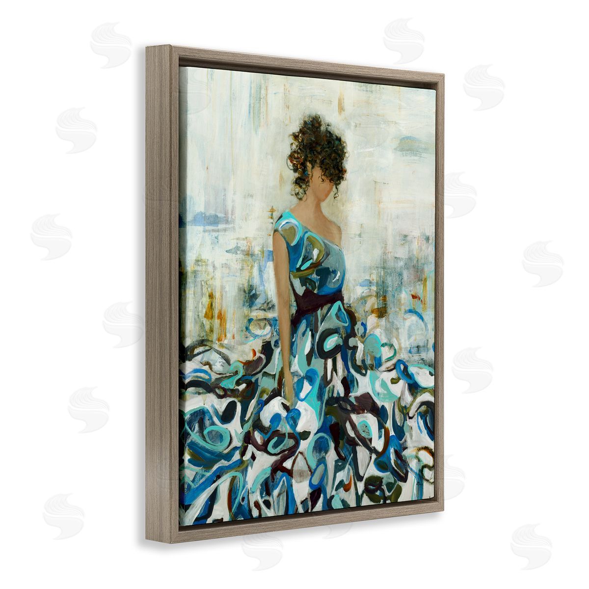 Lisa Ridgers Detailed Blue Dress Gown Woman  Brown Floating Frame Canvas Wall Art Print