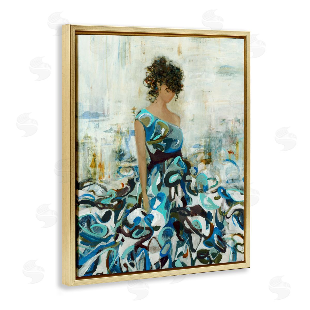 Lisa Ridgers Detailed Blue Dress Gown Woman  Gold Floating Frame Canvas Wall Art Print