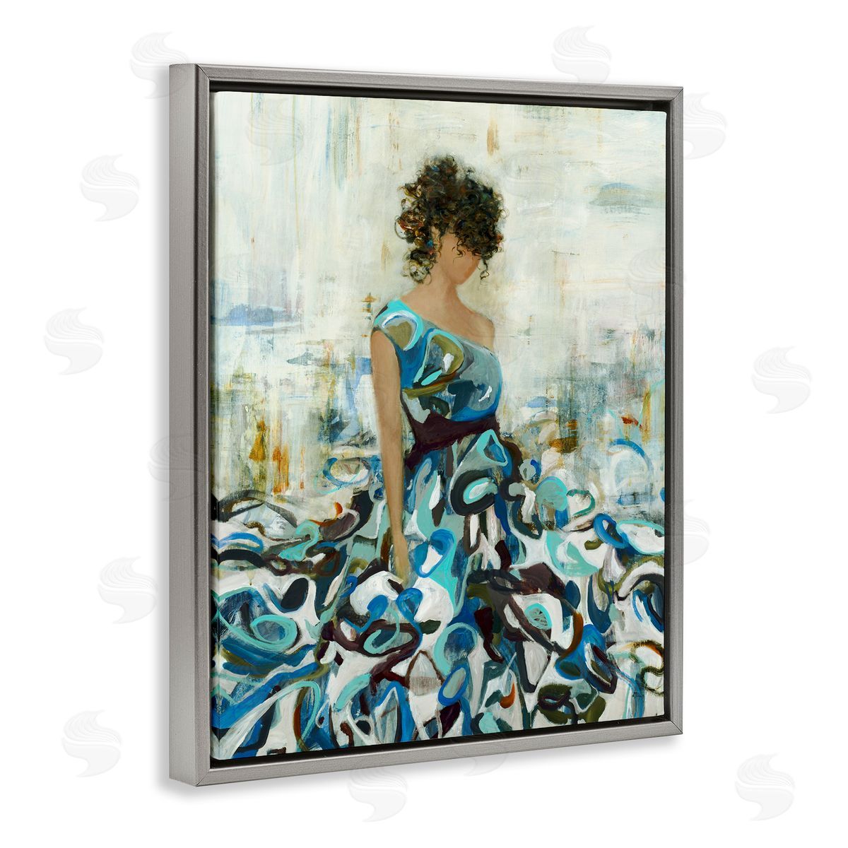 Lisa Ridgers Detailed Blue Dress Gown Woman  Gray Floating Frame Canvas Wall Art Print