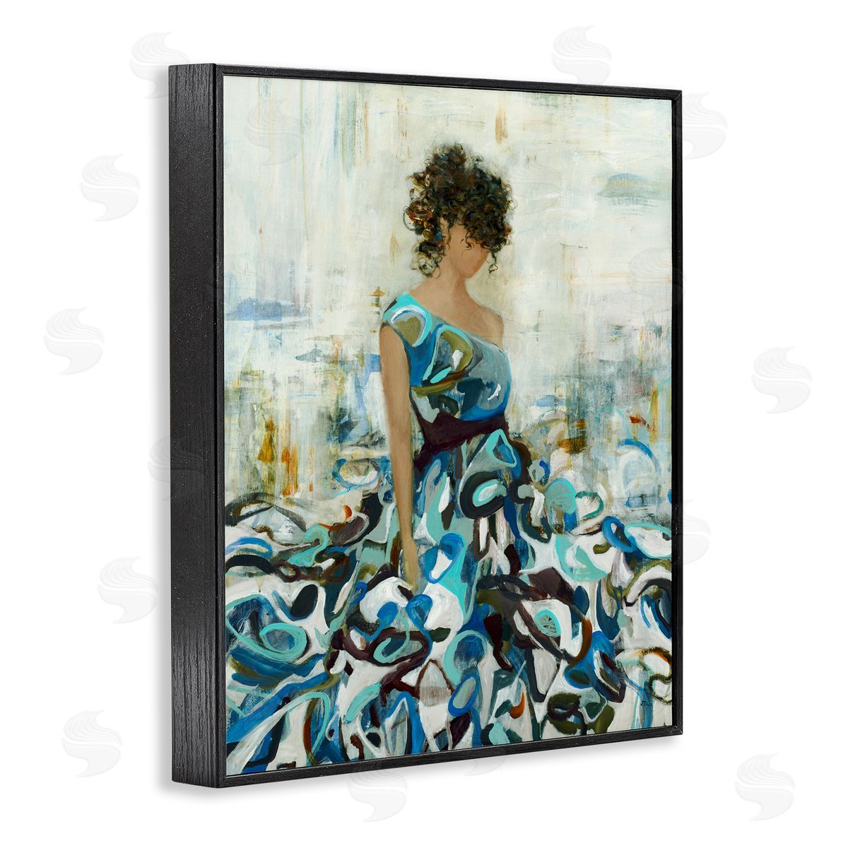 Lisa Ridgers Detailed Blue Dress Gown Woman  Black Framed Giclee Wall Art Print