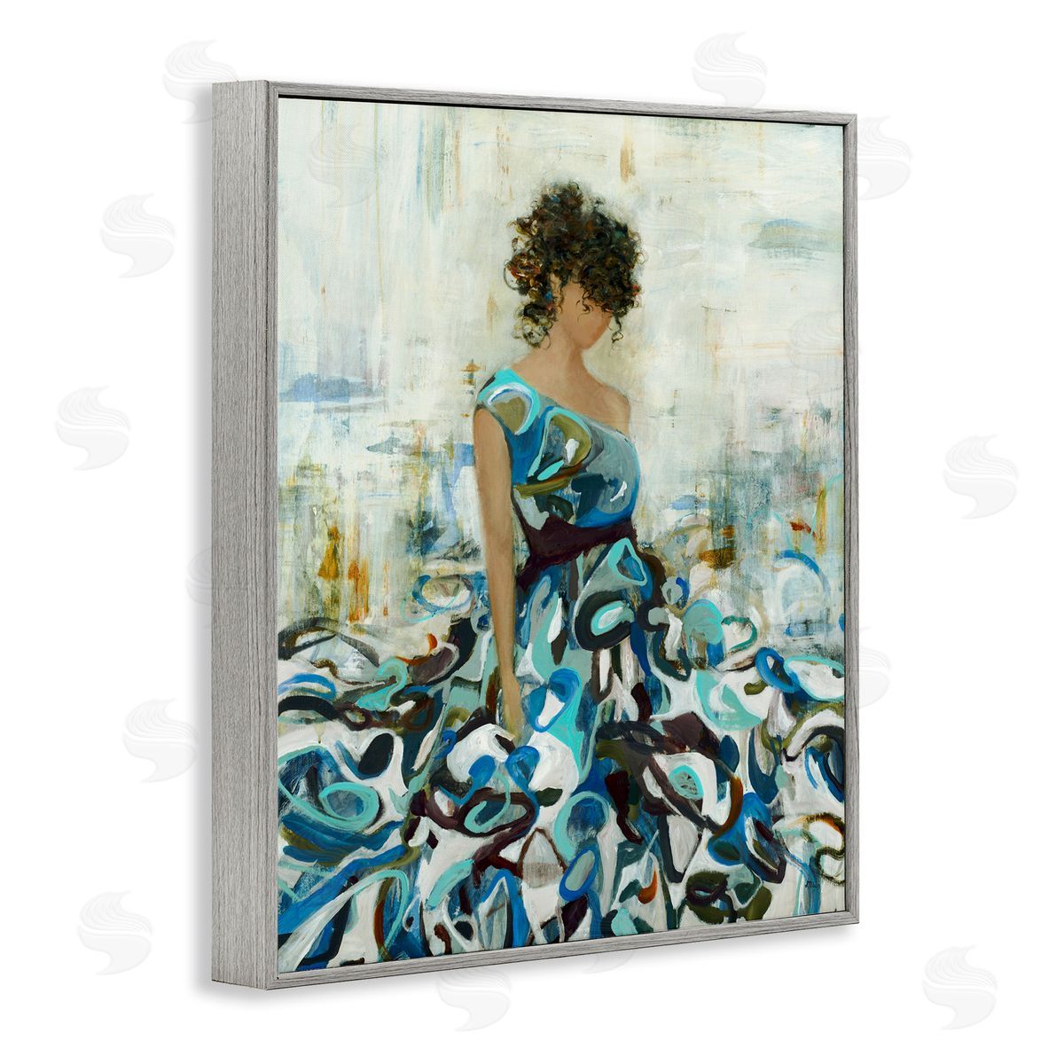 Lisa Ridgers Detailed Blue Dress Gown Woman  Gray Framed Giclee Wall Art Print