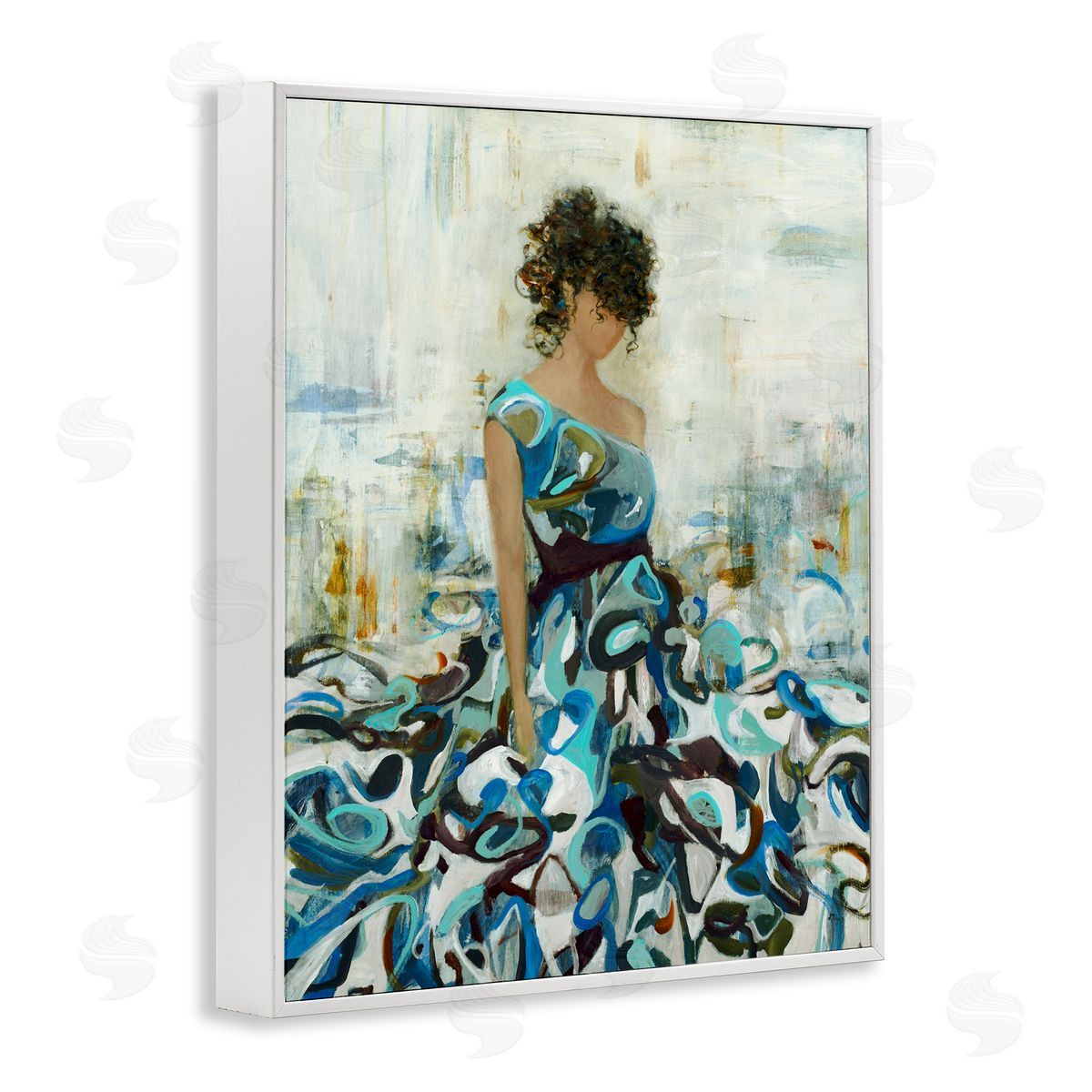 Lisa Ridgers Detailed Blue Dress Gown Woman  White Framed Giclee Wall Art Print