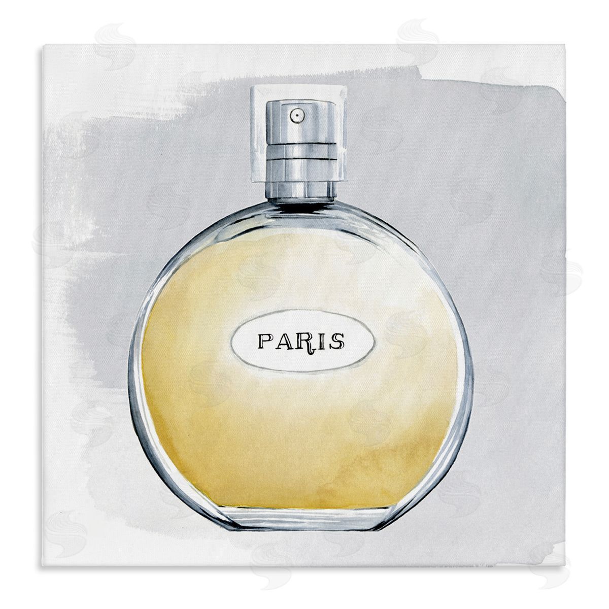 Grace Popp Paris Glam Designer Yellow Perfume Bottle Watercolor Stretched Canvas Wall Art Print