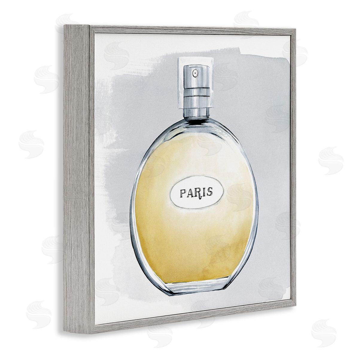 Grace Popp Paris Glam Designer Yellow Perfume Bottle Watercolor Gray Framed Glicee Wall Art Print