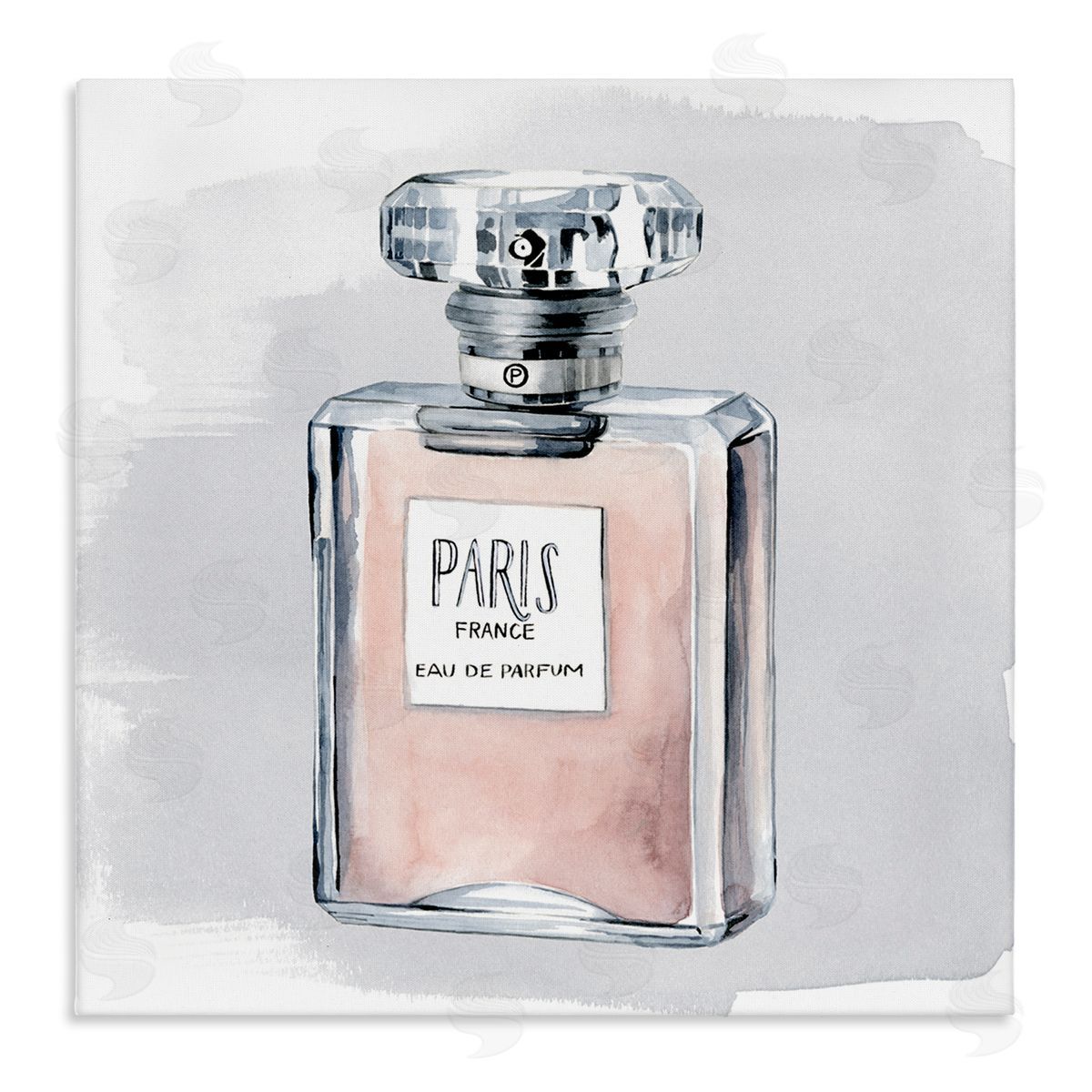 Grace Popp Glam Perfume Bottle Pink Paris Watercolor Detail Stretched Canvas Wall Art Print