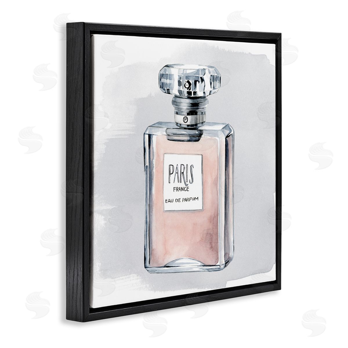 Grace Popp Glam Perfume Bottle Pink Paris Watercolor Detail Black Floating Frame Canvas Wall Art Print