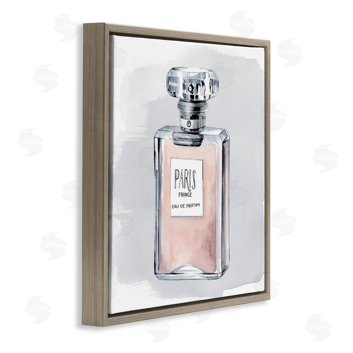 Grace Popp Glam Perfume Bottle Pink Paris Watercolor Detail Brown Floating Frame Canvas Wall Art Print