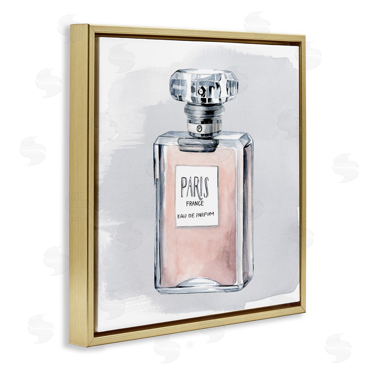 Grace Popp Glam Perfume Bottle Pink Paris Watercolor Detail Gold Floating Frame Canvas Wall Art Print