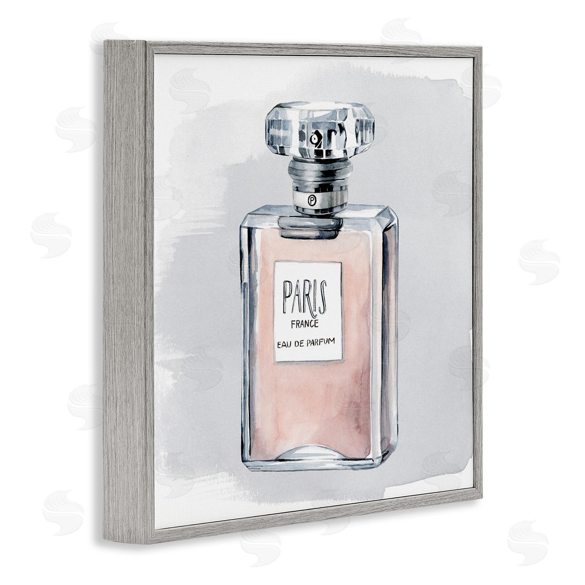 Grace Popp Glam Perfume Bottle Pink Paris Watercolor Detail Gray Framed Glicee Wall Art Print