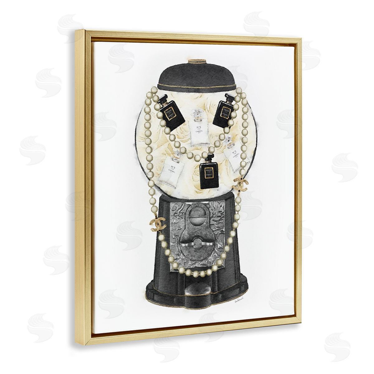 Amanda Greenwood Vintage Gumball Machineer Perfume Necklace Accessories  Gold Floating Frame Canvas Wall Art Print