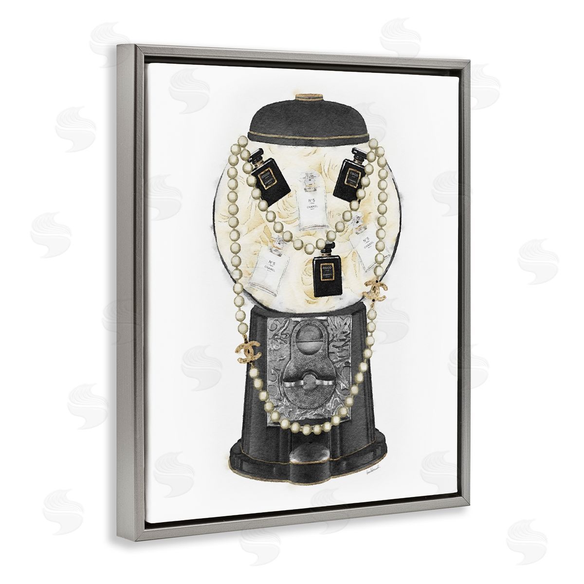 Amanda Greenwood Vintage Gumball Machineer Perfume Necklace Accessories  Gray Floating Frame Canvas Wall Art Print