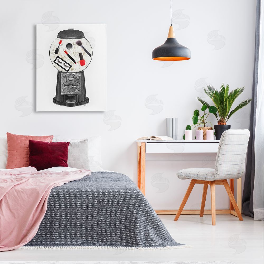 Amanda Greenwood Vintage Candy Dispenser Glam Makeup Cosmetics Canvas Wall Art Print in Room