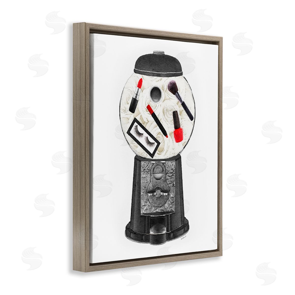 Amanda Greenwood Vintage Candy Dispenser Glam Makeup Cosmetics Brown Floating Frame Canvas Wall Art Print