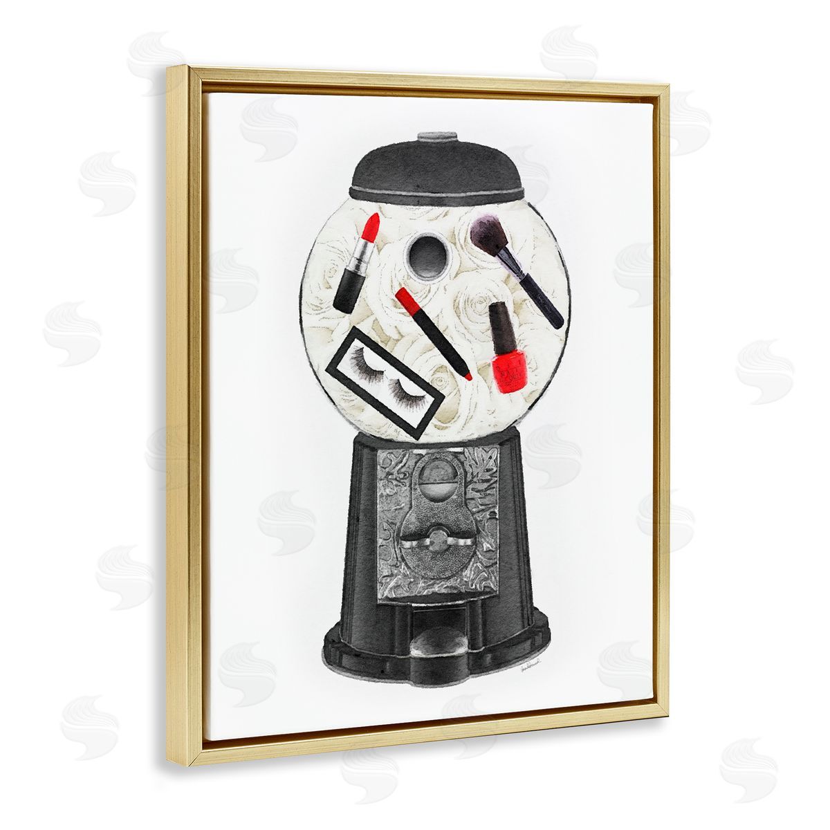 Amanda Greenwood Vintage Candy Dispenser Glam Makeup Cosmetics Gold Floating Frame Canvas Wall Art Print