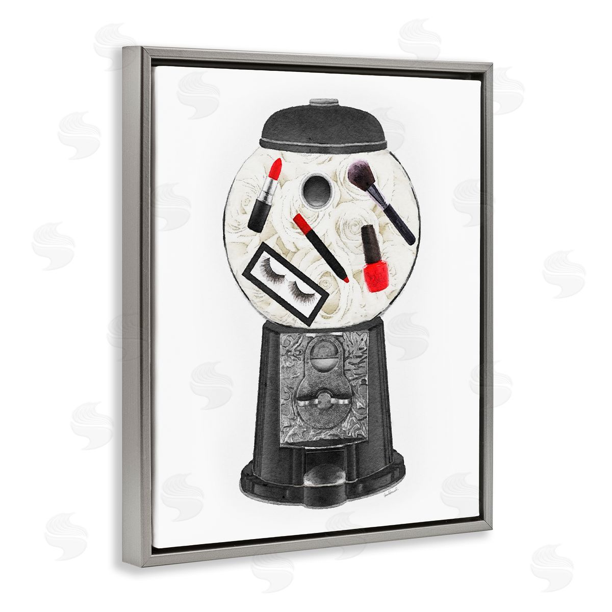 Amanda Greenwood Vintage Candy Dispenser Glam Makeup Cosmetics Gray Floating Frame Canvas Wall Art Print