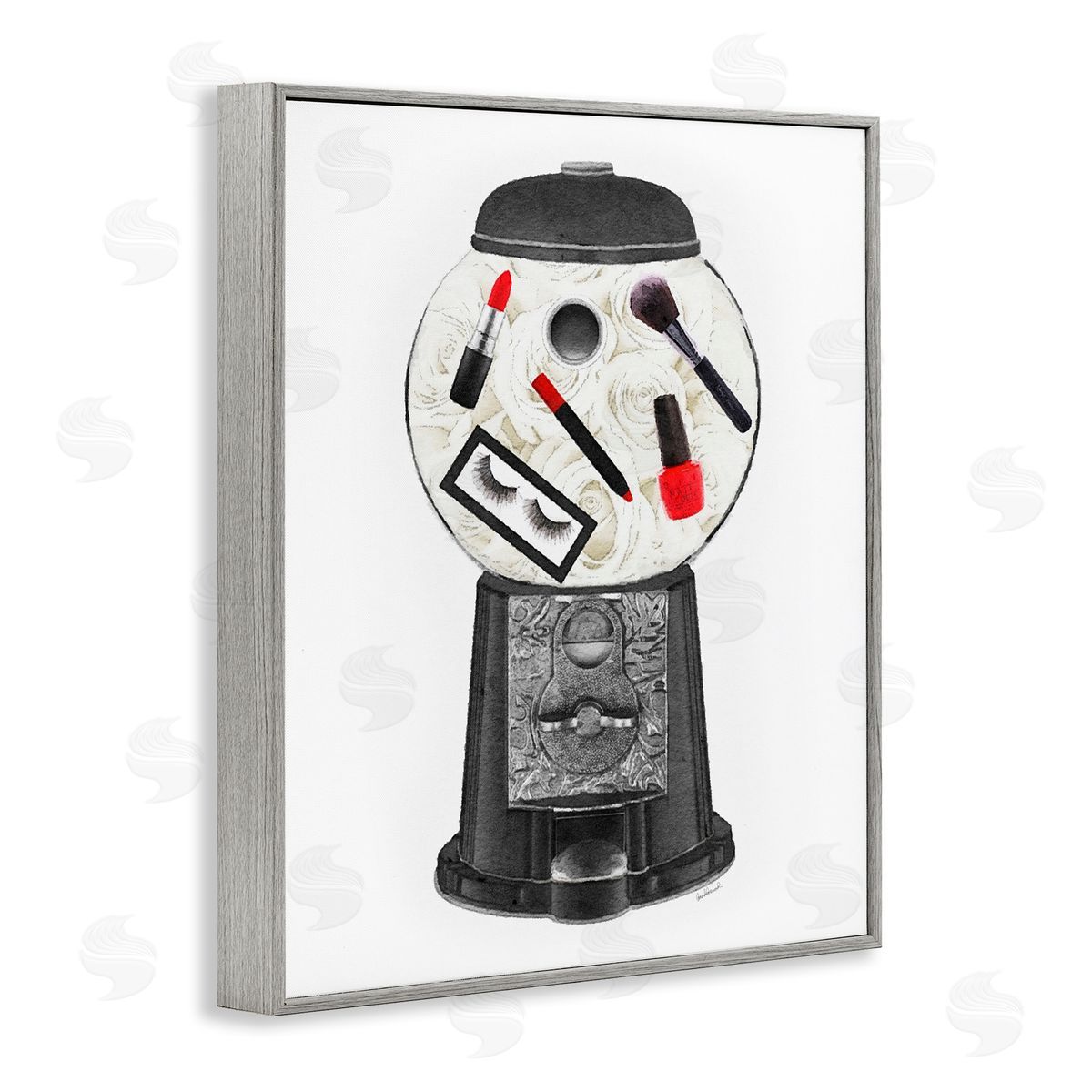 Amanda Greenwood Vintage Candy Dispenser Glam Makeup Cosmetics Gray Framed Giclee Wall Art Print