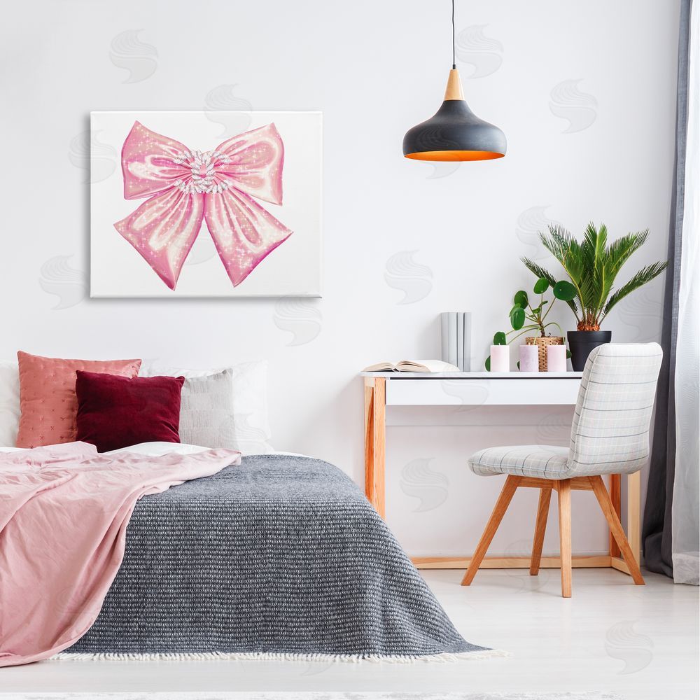 Ziwei Li Glam Diamond Glimmer Pink Fashion Bow  Canvas Wall Art Print in Room