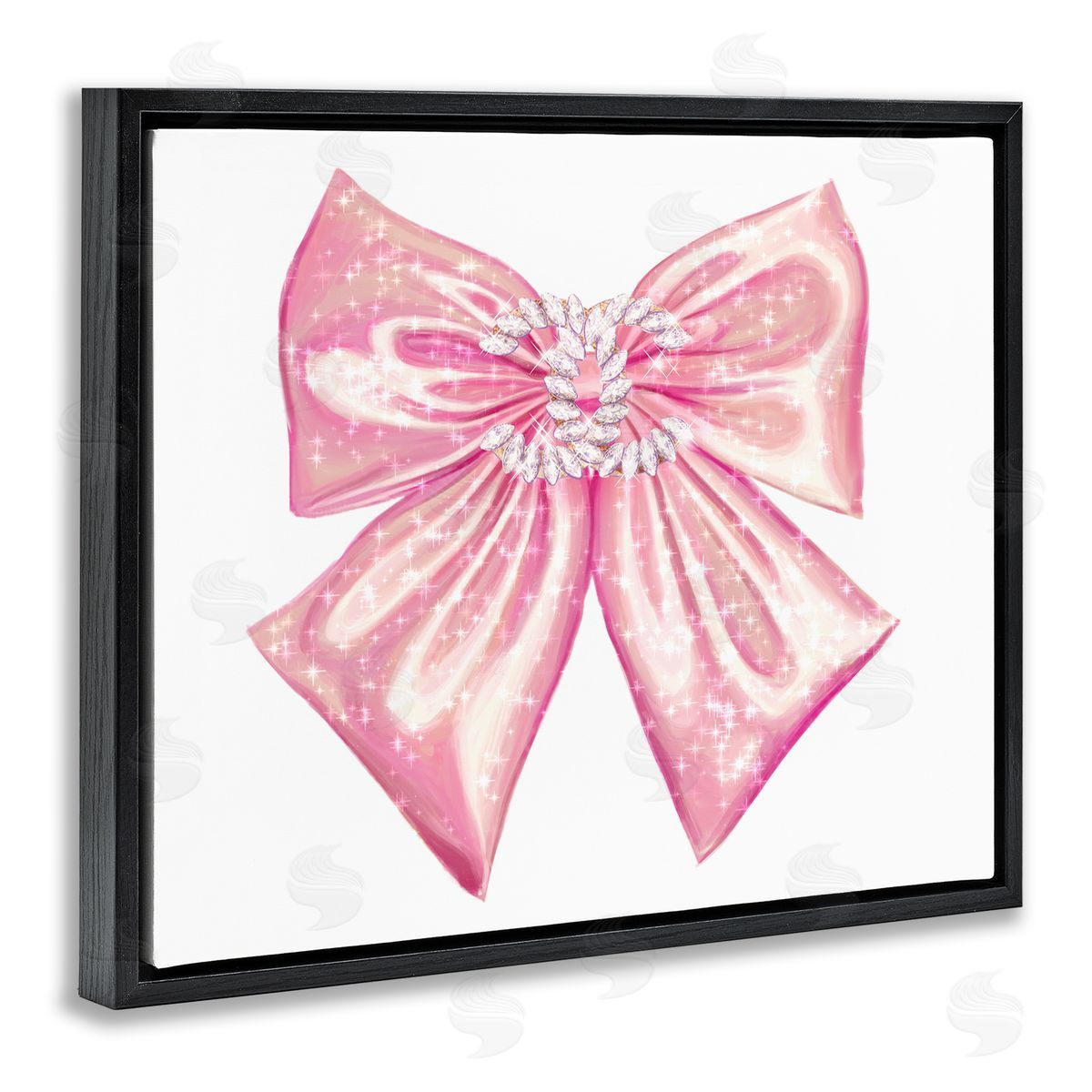 Ziwei Li Glam Diamond Glimmer Pink Fashion Bow  Black Floating Frame Canvas Wall Art Print