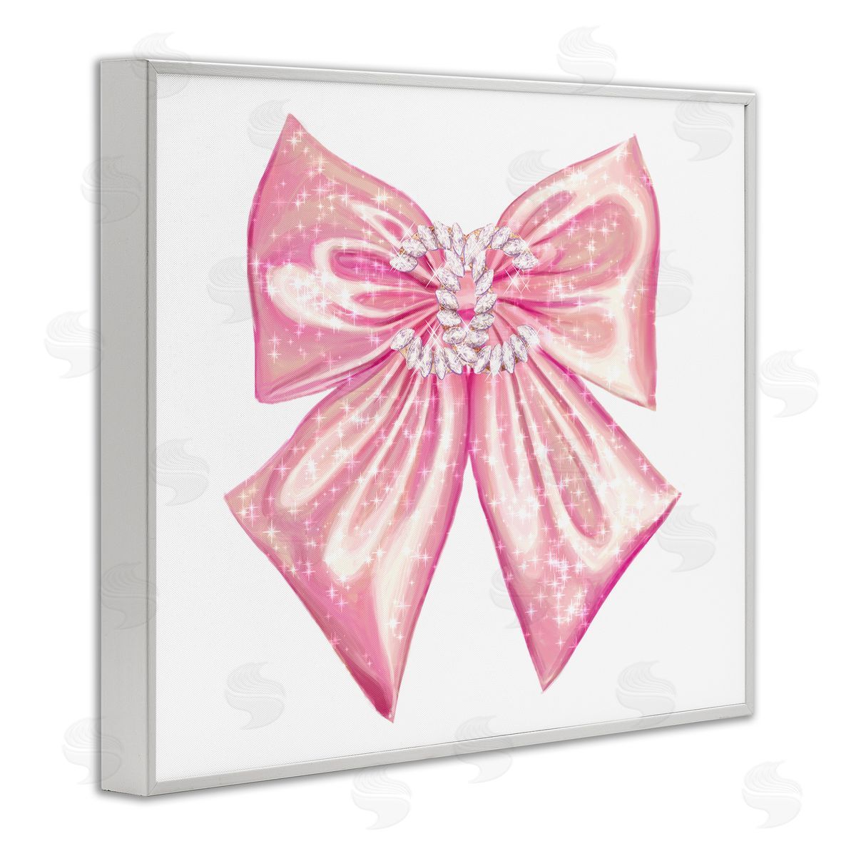 Ziwei Li Glam Diamond Glimmer Pink Fashion Bow  White Framed Giclee Wall Art Print