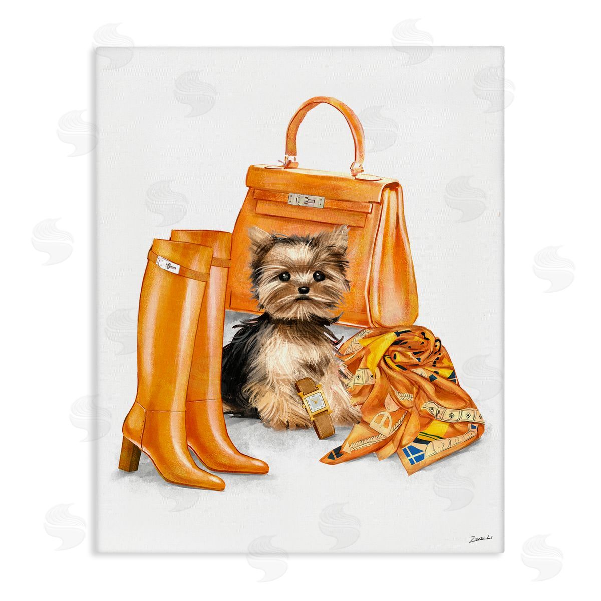 Ziwei Li Orange Yorkie Puppy Dog Fashion Purse Accessories  Stretched Canvas Wall Art Print