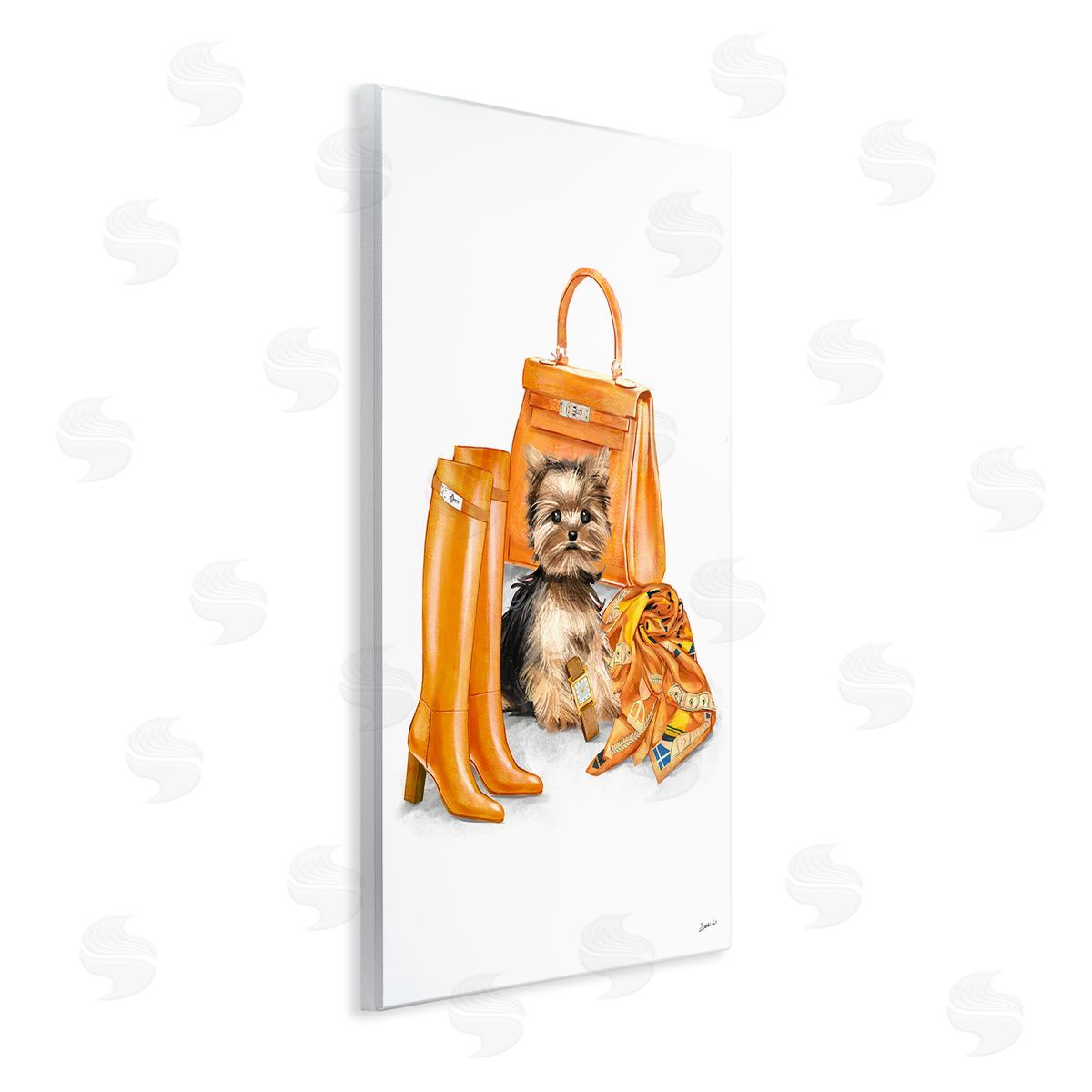 Ziwei Li Orange Yorkie Puppy Dog Fashion Purse Accessories  Wall Plaque Art Print