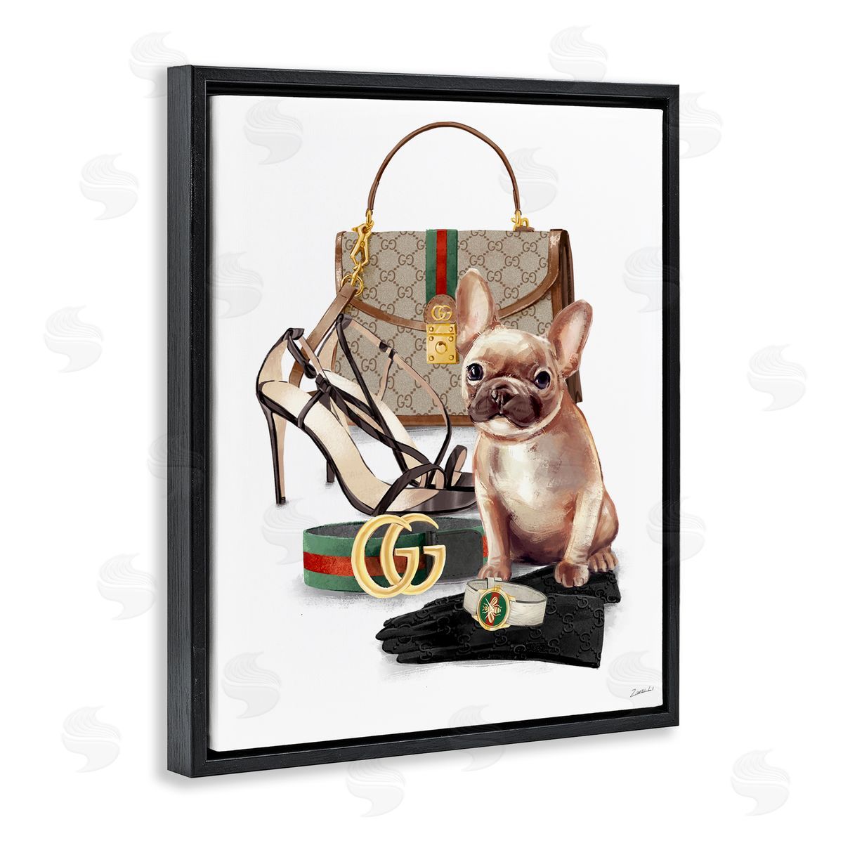 Ziwei Li Stylish Puppy Doger Purse Shoes Accessories  Black Floating Frame Canvas Wall Art Print