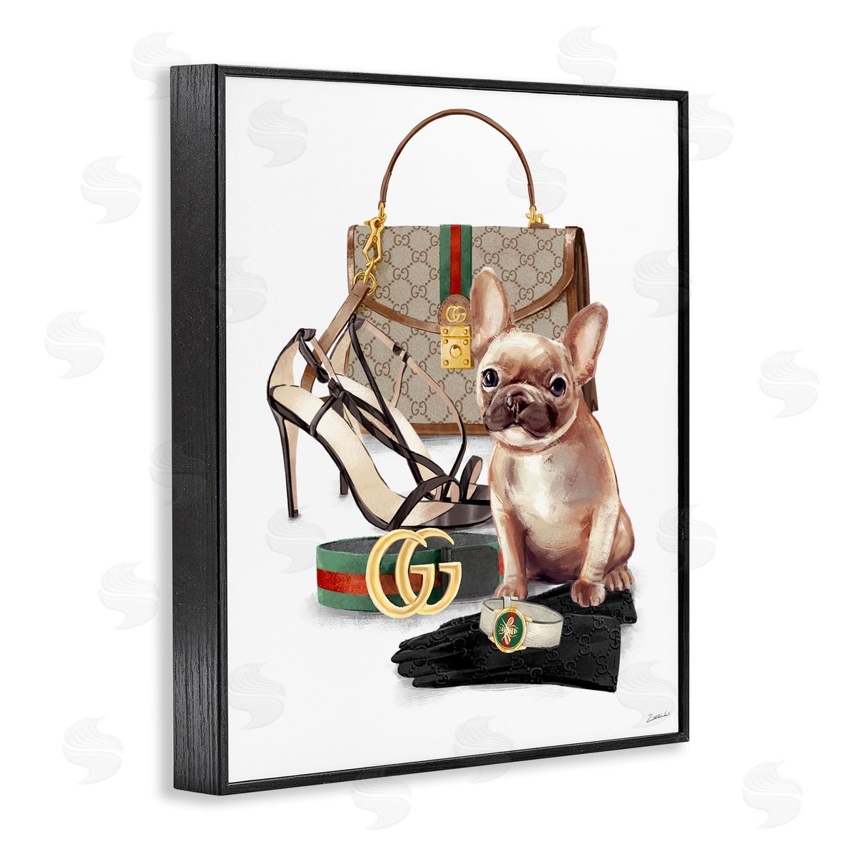 Ziwei Li Stylish Puppy Doger Purse Shoes Accessories  Black Framed Giclee Wall Art Print